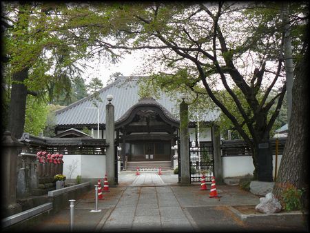 華蔵寺参道から見る石柱門と石畳み
