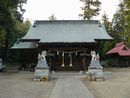 二宮赤城神社参道石畳みから見た拝殿と石造狛犬