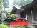 辛科神社一間社流造の本殿全景と朱色の透塀